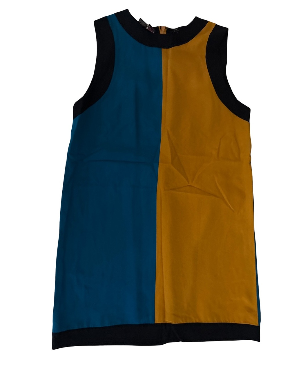 Anne Klein Teal & Mustard Colorblock Sleeveless Shift-Silk